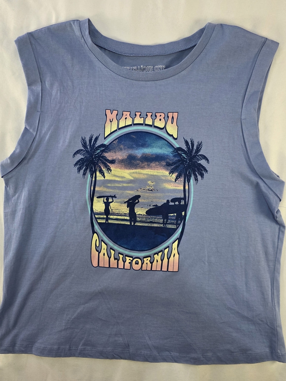 Rebellious One Malibu California Tank Top - Light Blue with Multicolor Graphic
